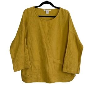C&C California Mustard Yellow Cotton Gauze Oversized Pockets Blouse Top Medium